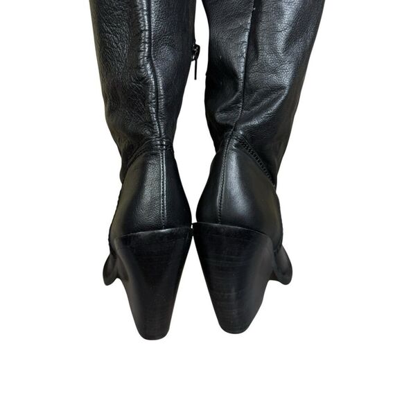 ZARA Black Leather Over-the-Knee Cowboy Boots 8.5 US / 39 EU Western Chic - Picture 8 of 15